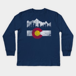 Vintage State of Colorado Flag Skyline Kids Long Sleeve T-Shirt